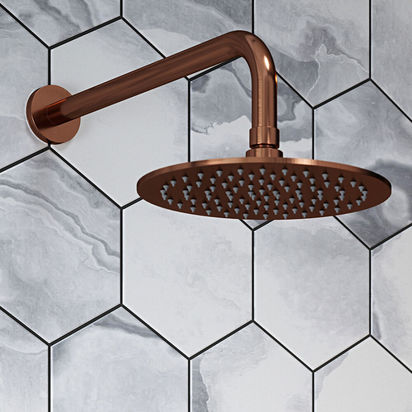 The Tap Factory Vibrance Copper WRAS Approved Concealed Thermostatic Shower Valve with Fixed Shower Head and Shower Handset