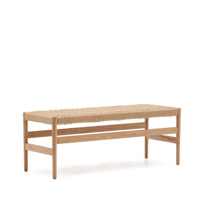 Zaide bench made of solid oak wood in a natural finish and rope cord seat, 120 cm, FSC 100