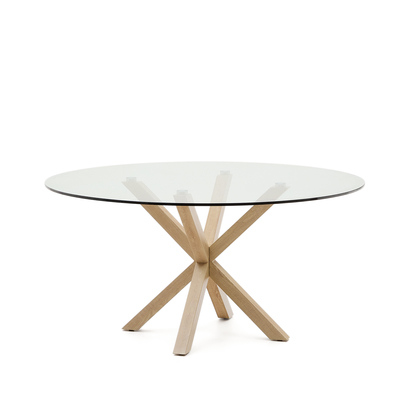Argo round glass table and wood effect steel legs Ã˜ 150 cm
