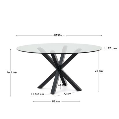 Argo round glass table and wood effect steel legs Ã˜ 150 cm