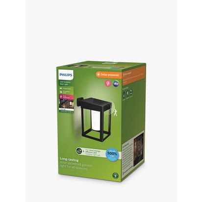 Philips Camill Solar Powered Outdoor Wall Light, Black Black | H20.5 x W14 x D19cm