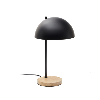 Catlar ash wood and metal table lamp in a black painted finish with a UK adapter