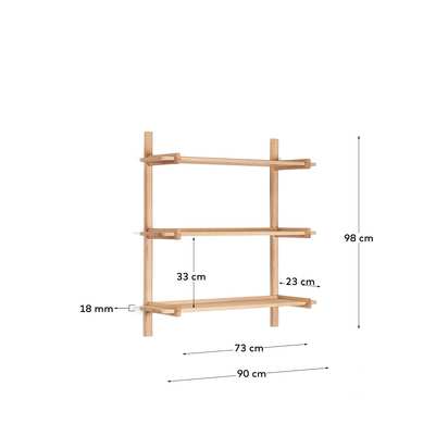 Sitra modular shelf, 3 solid oak wood shelves in a natural finish, 90 cm, FSC Mix Credit