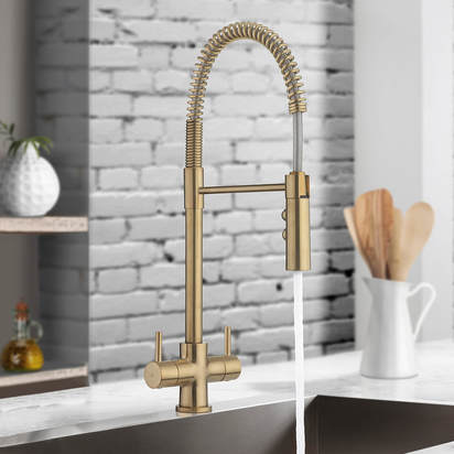 Crosswater Cucina Cook Dual Control Mono Kitchen Mixer with Flexi Spray - Brushed Brass