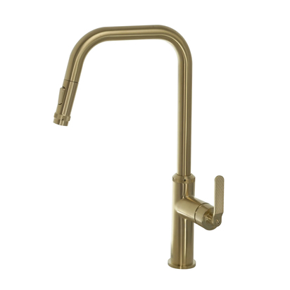 Just Taps Decor Single Lever Pull Out Spray Mono Kitchen Mixer Tap - Brushed Brass