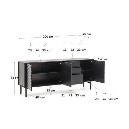 Lenon sideboard 3 doors and 3 drawers solid wood and black oak veneer 200x86cm FSC Mix Cre