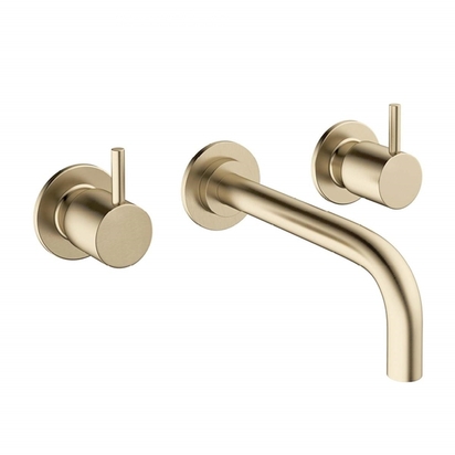 Crosswater MPRO Wall Mounted Basin Mixer with Twin Levers & Spout - Brushed Brass