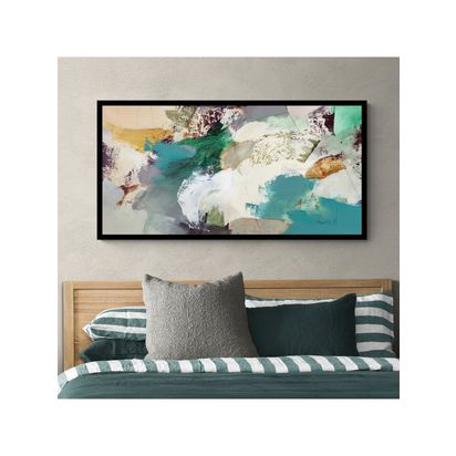 John Lewis Natasha Barnes 'Evergreen' Abstract Framed Print, 63.5 x 123.5cm, Green/Multi Green/Multi | H64.5 x W124.5 x D2.9cm