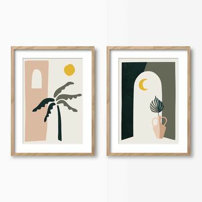 Boho Desert Archway & Palm Tree Wall Art Set - Small / Natural with mount