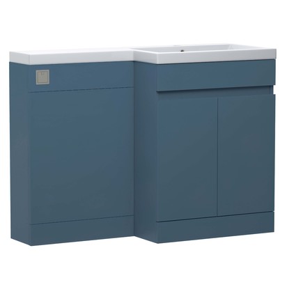 Dylan 1100mm Combination Right Hand Basin & Toilet Unit - Blue - Harbour Serenity Toilet, Wrapover Seat & Concealed Cistern