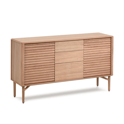 Lenon oak wood and veneer sideboard with 2 doors & 3 drawers, 155 x 86 cm FSC MIX Credit