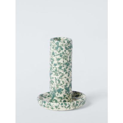 John Lewis Speckle Dinner Candlestick Holder, Green Green | H9.4 x Dia.6.8cm