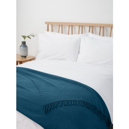 John Lewis Plain Merino Wool Throw Peacock | L190 x W140cm