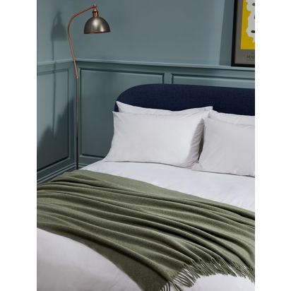 John Lewis Plain Merino Wool Throw Myrtle Green | L190 x W140cm