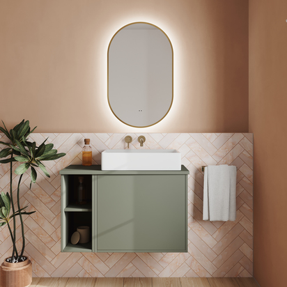 Billy LED Illuminated Oval Brushed Brass Framed Mirror with Demister Pad & Colour Change Lights - 500 x 800mm