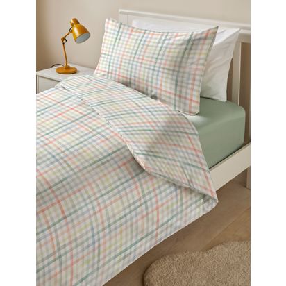 John Lewis Kids' Watercolour Gingham Pure Cotton Duvet Cover and Pillowcase Set, Multi Multi | Single