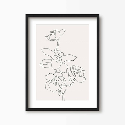 Orchid Flowers 2 Line Art Print - Small / Black with mount