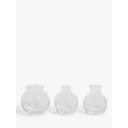 John Lewis Glass Bud Vases, Set of 3, Clear Clear | H9 x Dia.9.5cm, H9 x Dia.8cm