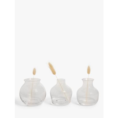 John Lewis Glass Bud Vases, Set of 3, Clear Clear | H9 x Dia.9.5cm, H9 x Dia.8cm