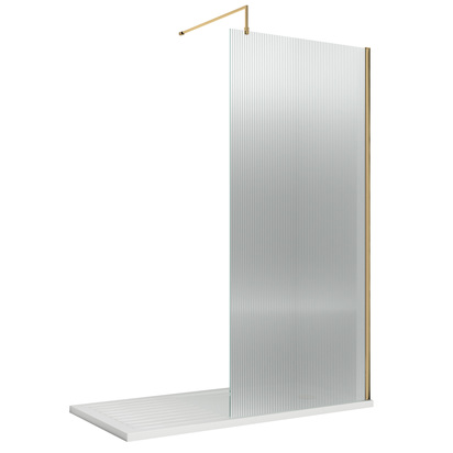 Harbour Contour Fluted Brushed Brass Glass Screen for Walk in Shower & Wetrooms - 900mm