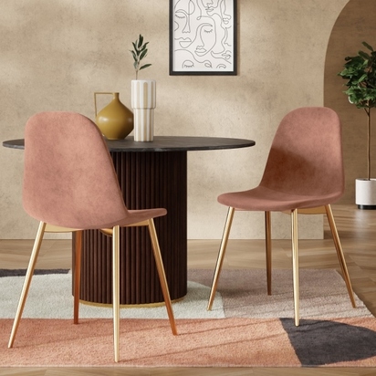 Rayner Dining Chair, Blush Pink Sustainable Velvet Leg Colour: Black