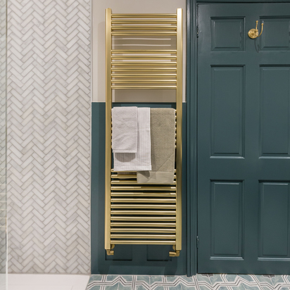 EliteHeat Steel Ladder Heated Towel Rail 25mm Bars - Brushed Brass - 1600 x 500mm