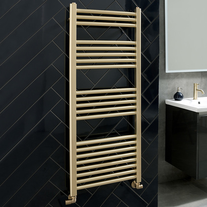EliteHeat Steel Ladder Heated Towel Rail 25mm Bars - Brushed Brass - 1200 x 500mm