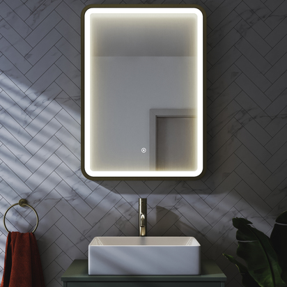 Harbour Clarity LED Illuminated Brushed Brass Framed Mirror with Demister Pad - 500 x 700mm