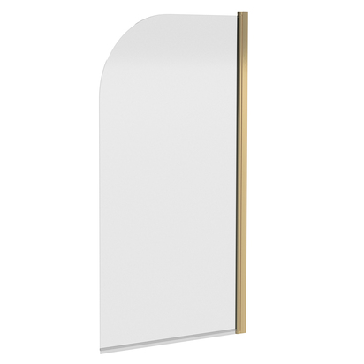 Vellamo Brushed Brass Curved Corner Single Hinged Bath Screen - 1435 x 775mm