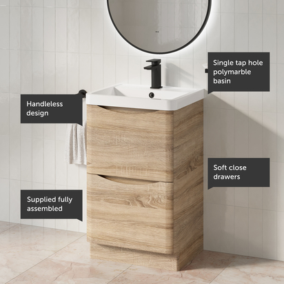 Harbour Origin 500mm Light Oak Floorstanding Vanity Unit & Basin