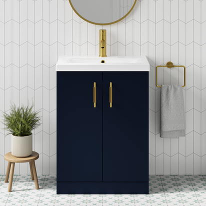 Erin 600mm Floorstanding 2 Door Matt Blue Vanity Unit & Basin