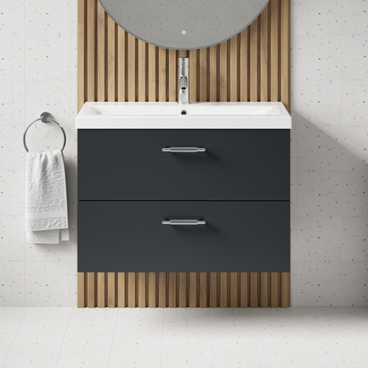 Erin 800mm Wall Mounted 2 Drawer Vanity Unit & Basin - Soft Black
