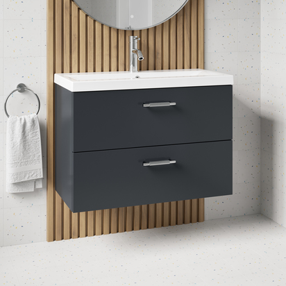 Erin 800mm Wall Mounted 2 Drawer Vanity Unit & Basin - Soft Black