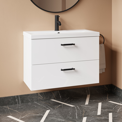Erin 800mm Wall Mounted 2 Drawer Vanity Unit & Basin - Gloss White