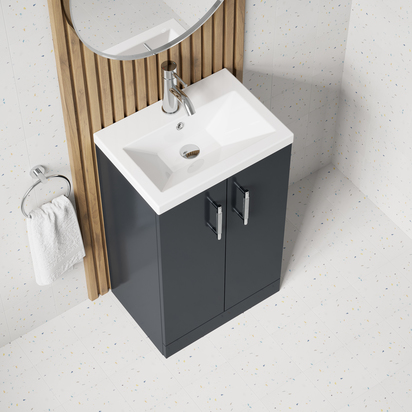 Erin Compact 500mm Floorstanding Cloakroom Vanity Unit & Basin - Soft Black