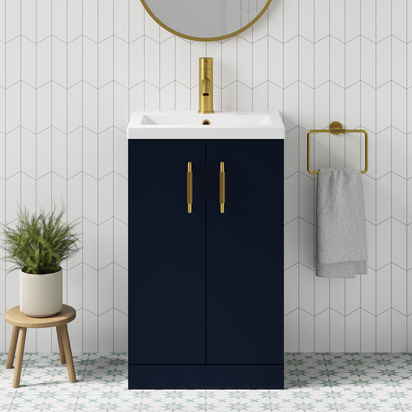 Erin Compact 500mm Floorstanding Cloakroom Vanity Unit & Basin - Matt Blue
