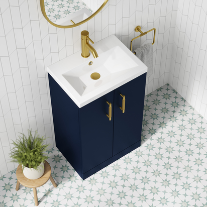 Erin Compact 500mm Floorstanding Cloakroom Vanity Unit & Basin - Matt Blue