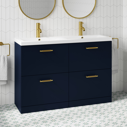 Erin 1200mm Floorstanding Matt Blue 4 Drawer Vanity Unit & Double Basin