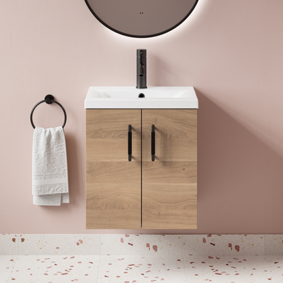 Erin 500mm Wall Mounted Vanity Unit & Basin - Bleached Oak