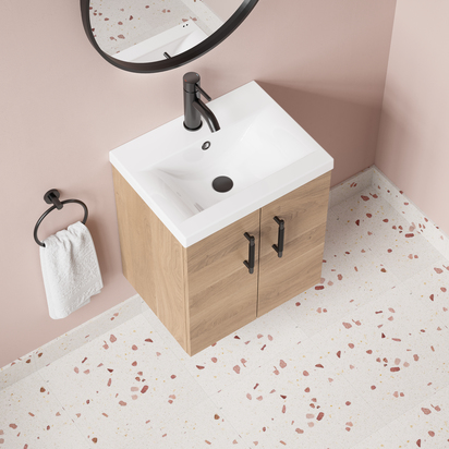 Erin 500mm Wall Mounted Vanity Unit & Basin - Bleached Oak