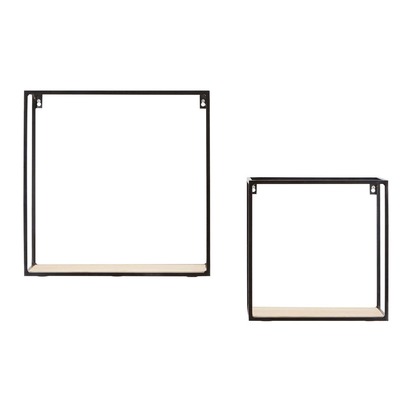 Brixton Set of 2 Wood and Metal Cuboid Wall Shelf