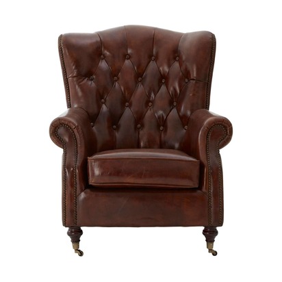 Victor Brown Leather Scroll Armchair