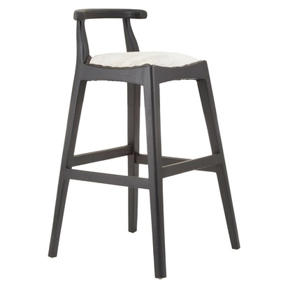 Kendari White Leather And Black Teak Bar Chair