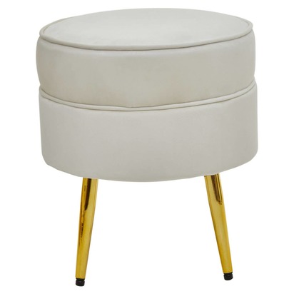 Tamra Round Cream Velvet Gold Leg Footstool