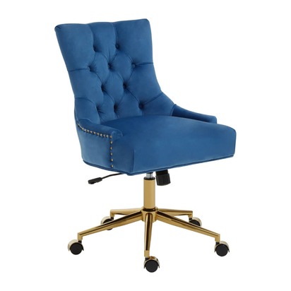 Anita Blue Velvet and Gold Base Home Office Chair