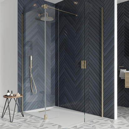 Crosswater Gallery 8 855mm Panel, Hinged Deflector, Wall Profile and Wall Bracing Bar - Brushed Brass