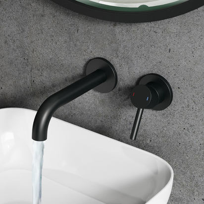 Harbour Clarity Matt Black Wall Mounted Basin Tap with Easy Plumb Installation Kit