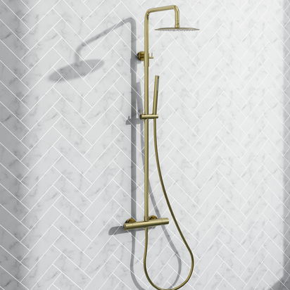 Harbour Clarity Brushed Brass Round Thermostatic Rigid Riser Shower Kit