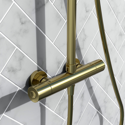 Harbour Clarity Brushed Brass Round Thermostatic Rigid Riser Shower Kit