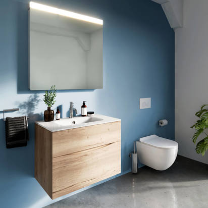 Crosswater Glide II 70 Wall Hung Vanity Unit with Glass Basin - 1 Tap Hole - Windsor Oak